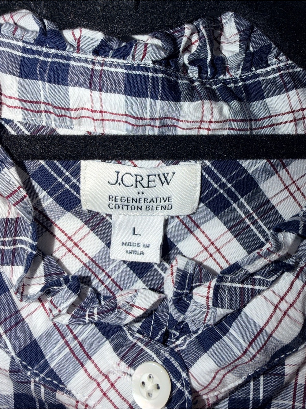 J.Crew Navy & White Plaid Ruffle Collar Button-Down Blouse - Picture 5 of 5